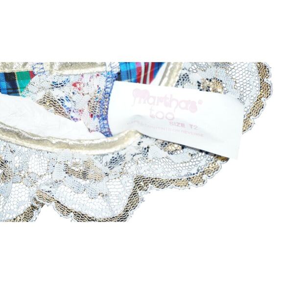 Vintage 80s/90s Plaid Tiered Party Dress Lace Collar Velvet Yoke 2T - Picture 7 of 7